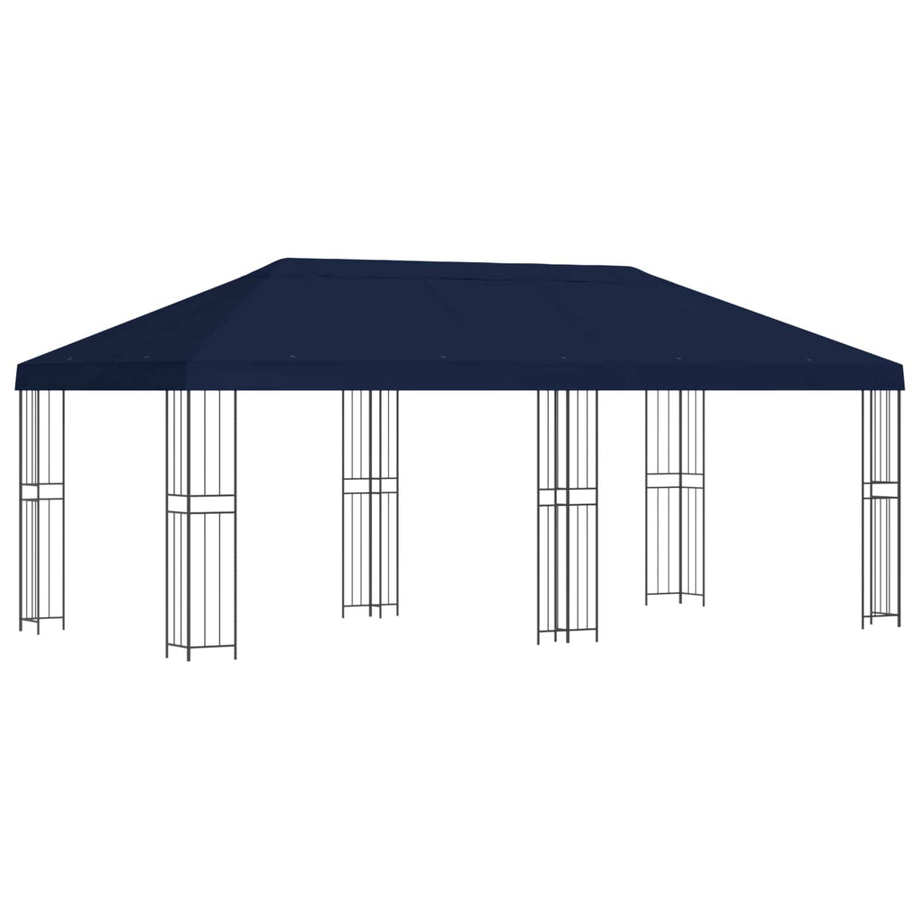 Pavillon mit Seitenwänden 6 x 3 m Blau Polyester und Stahl 190