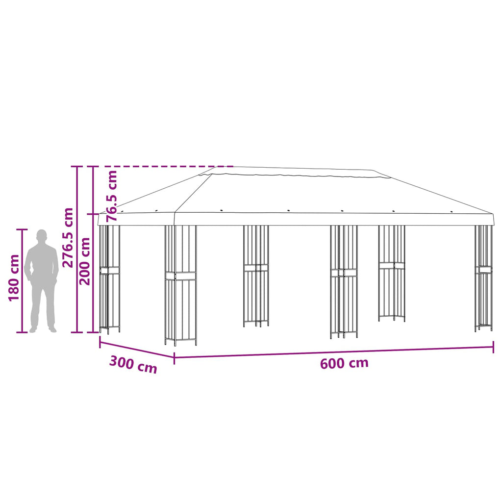 Pavillon mit Seitenwänden 6 x 3 m Blau Polyester und Stahl 190