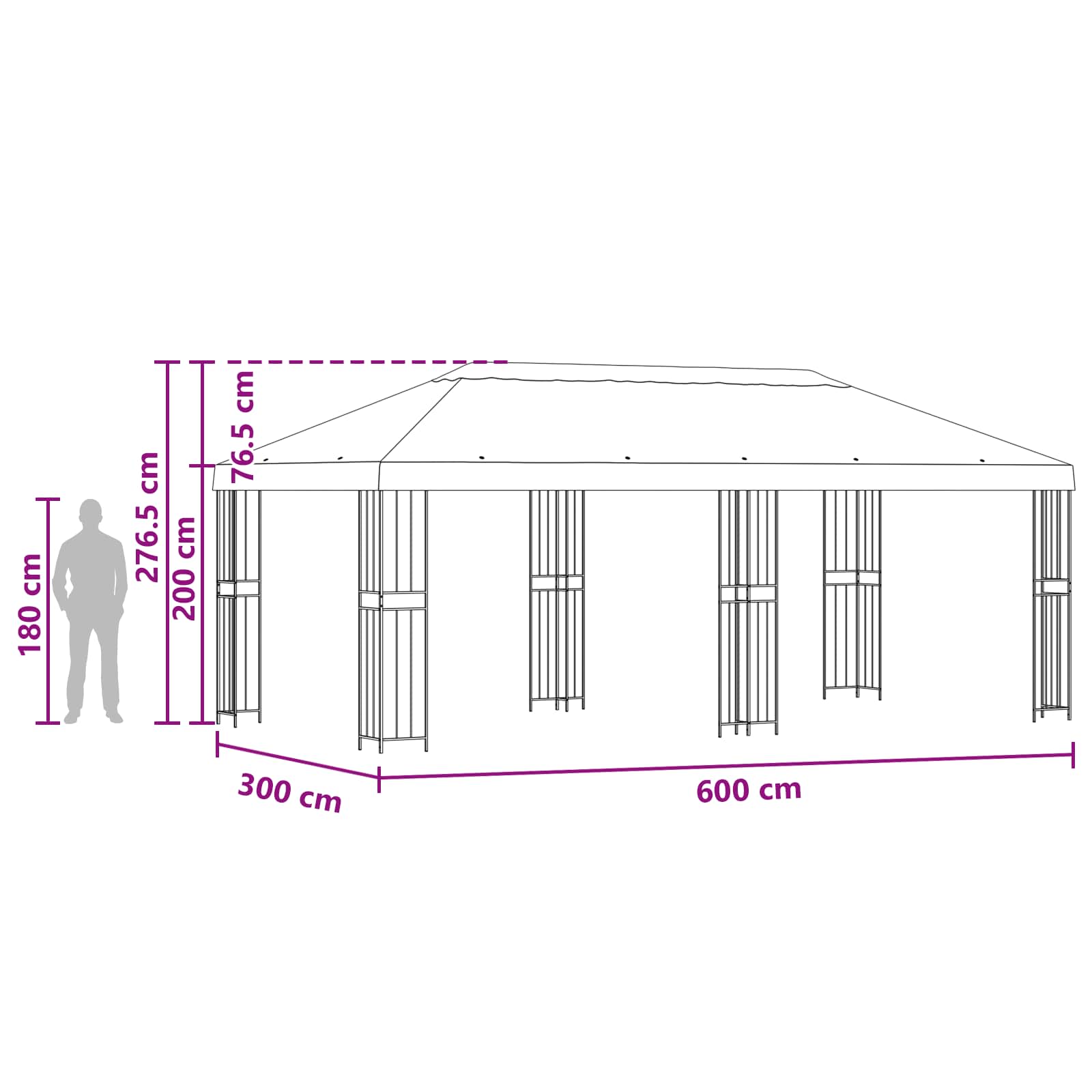Pavillon mit Seitenwänden 6 x 3 m Orange Polyester und Stahl