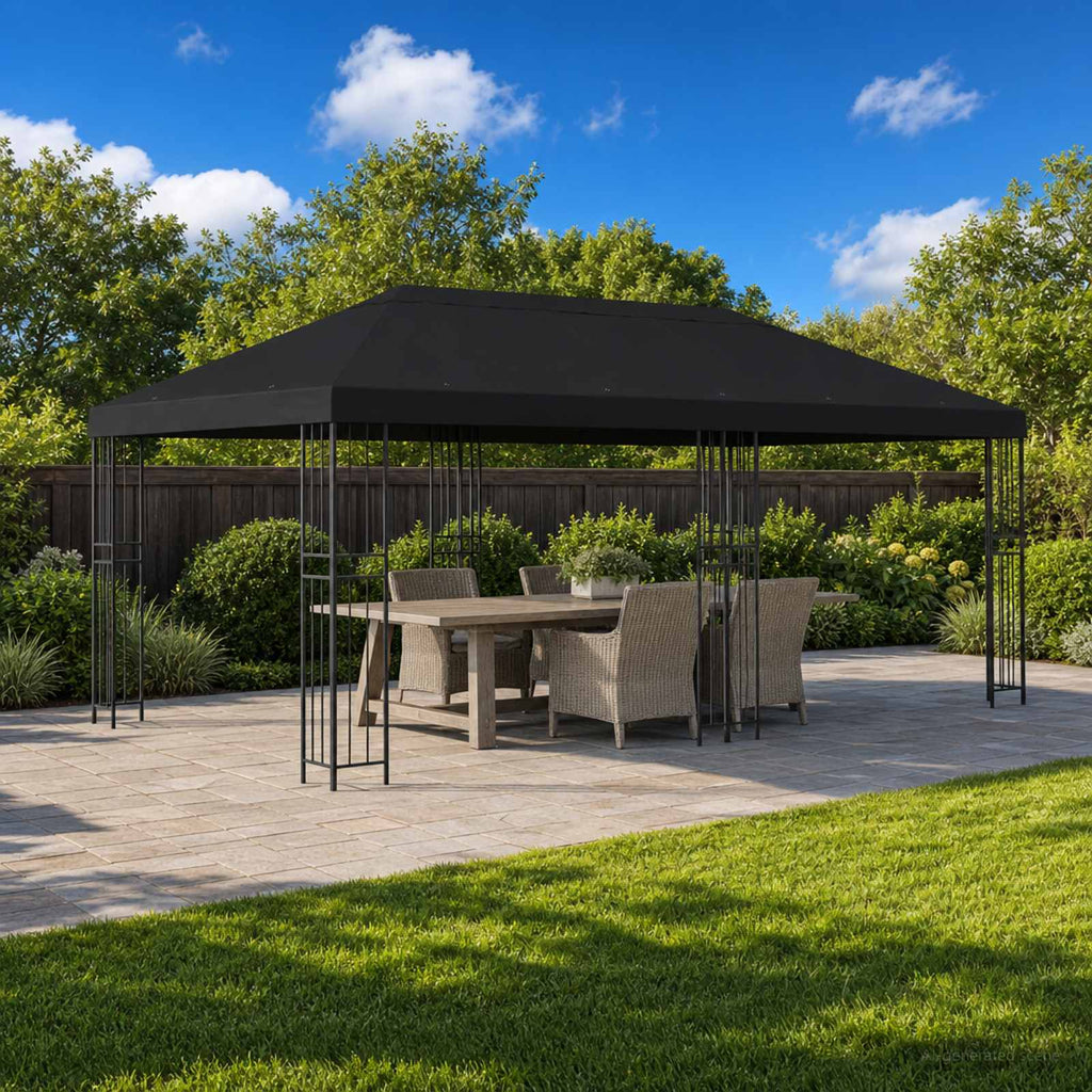 Pavillon mit Seitenwänden 6 x 3 m Schwarz Polyester und Stahl
