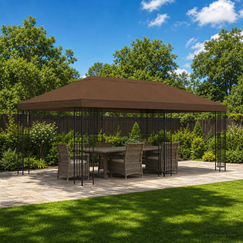 Pavillon mit Seitenwänden 6 x 3 m Braun Polyester und Stahl 190