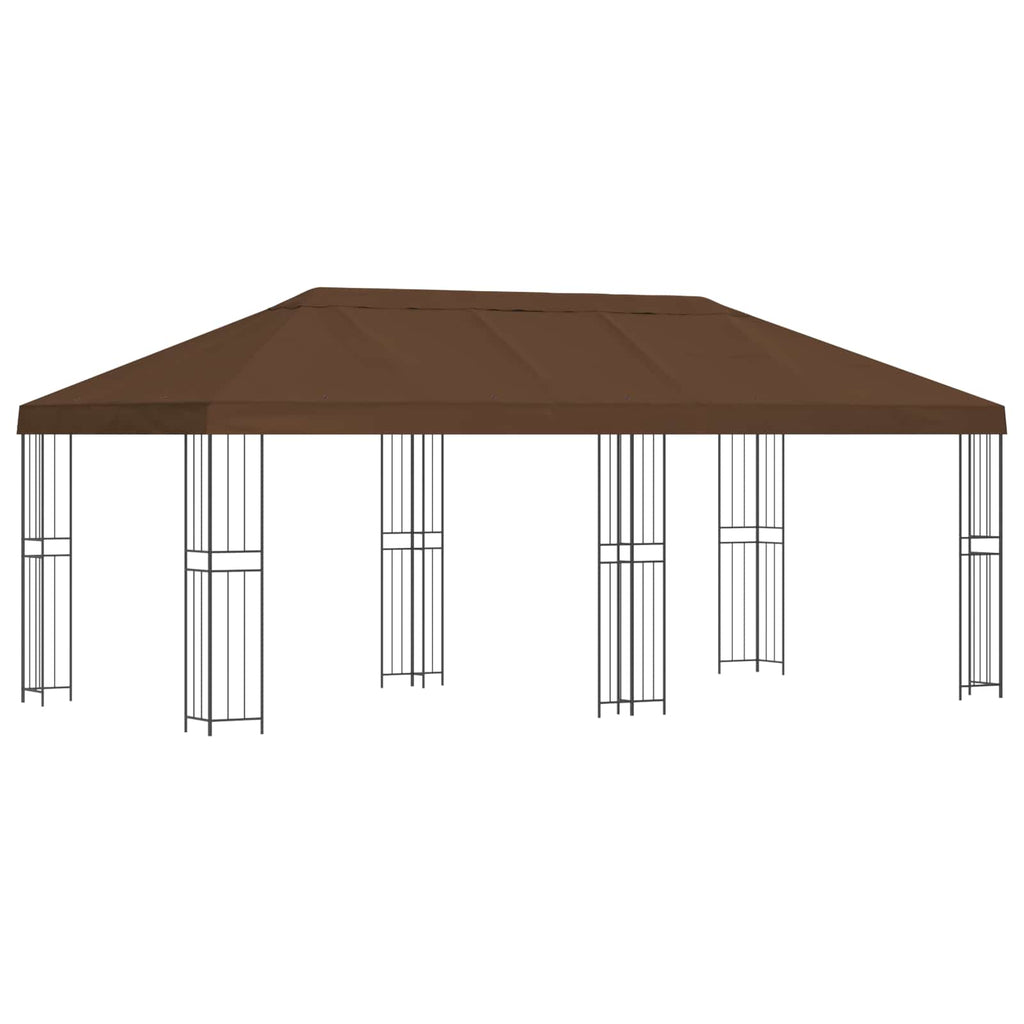 Pavillon mit Seitenwänden 6 x 3 m Braun Polyester und Stahl 190