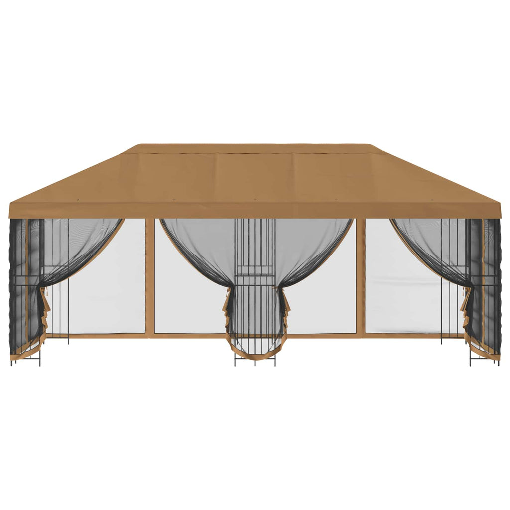 Pavillon mit Seitenwänden 6 x 3 m Beige Polyester und Stahl 190