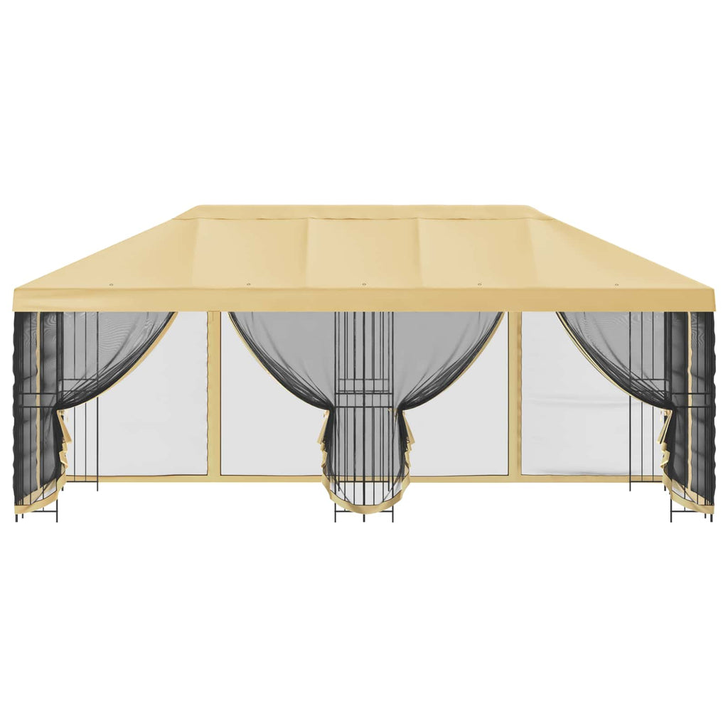 Pavillon mit Seitenwänden 6 x 3 m Creme Polyester und Stahl 190