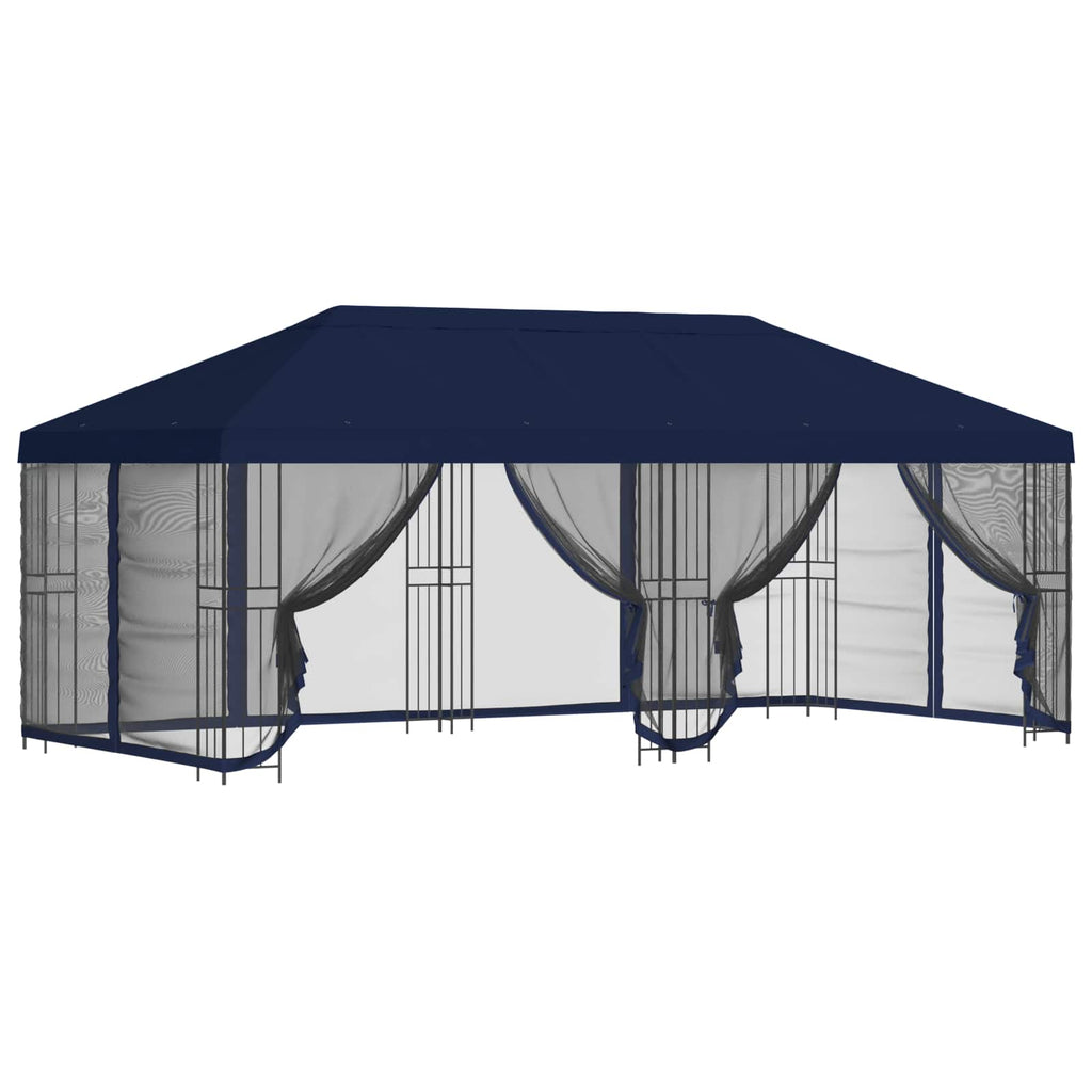 Pavillon mit Seitenwänden 6 x 3 m Blau Polyester und Stahl 190