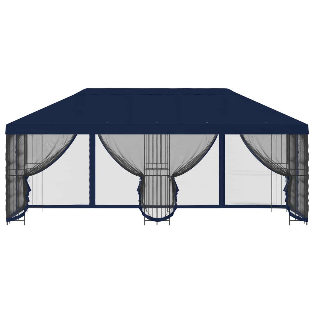 Pavillon mit Seitenwänden 6 x 3 m Blau Polyester und Stahl 190