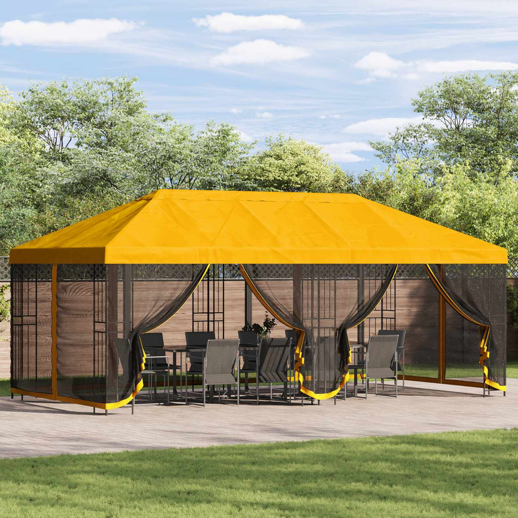 Pavillon mit Seitenwänden 6 x 3 m Gelb Polyester und Stahl 190