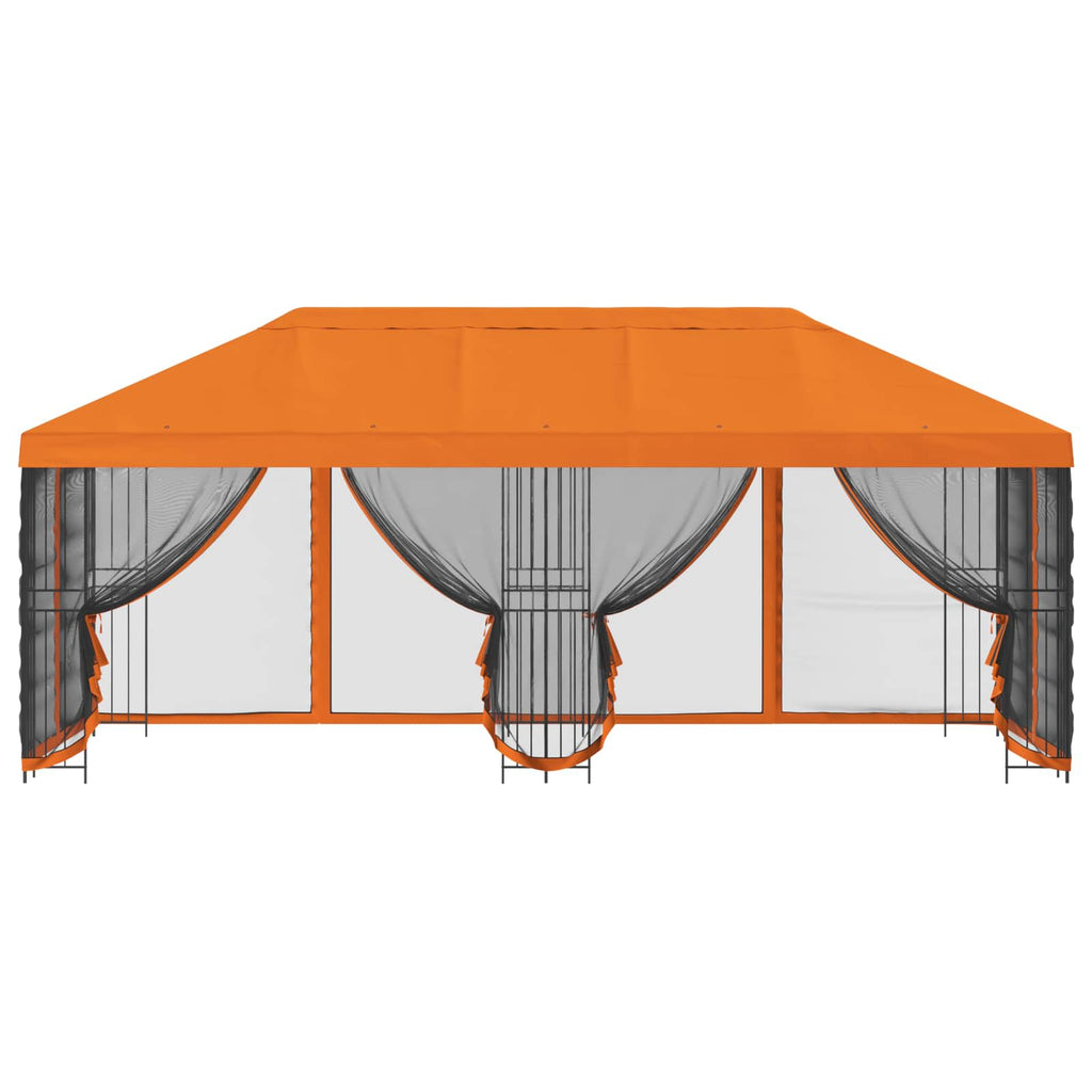 Pavillon mit Seitenwänden 6 x 3 m Orange Polyester und Stahl