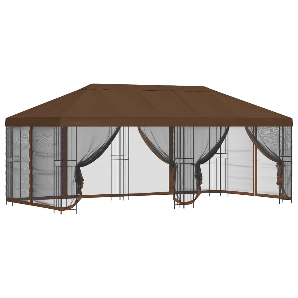 Pavillon mit Seitenwänden 6 x 3 m Braun Polyester und Stahl 190