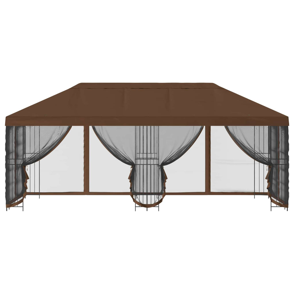 Pavillon mit Seitenwänden 6 x 3 m Braun Polyester und Stahl 190