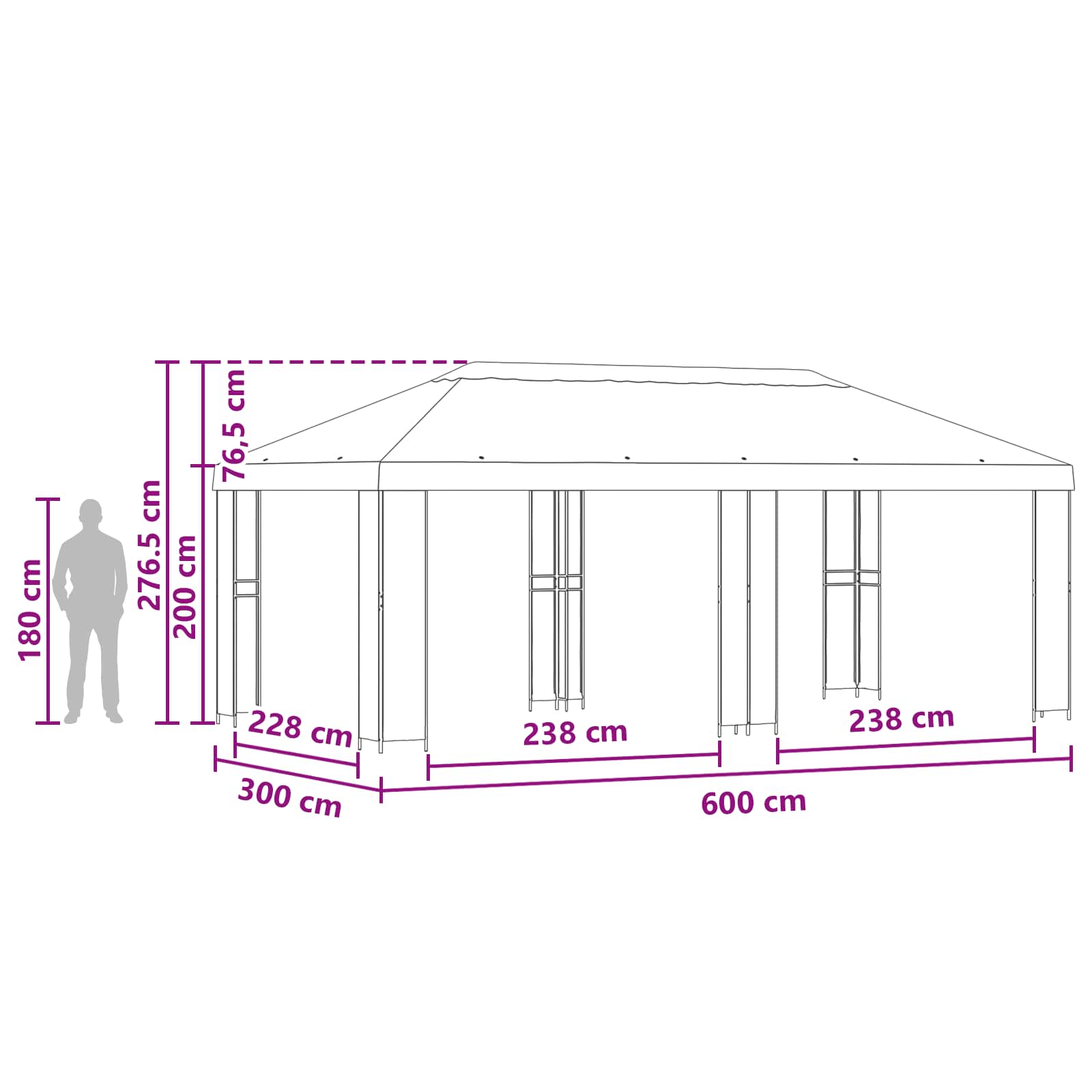 Garten Pavillon 6 x 3 m Gelb Polyester und Stahl 190