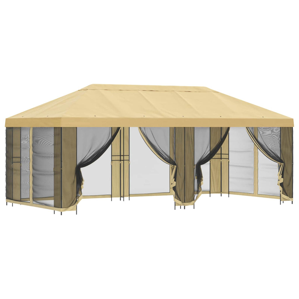 Pavillon mit Seitenwänden 6 x 3 m Creme Polyester und Stahl 190