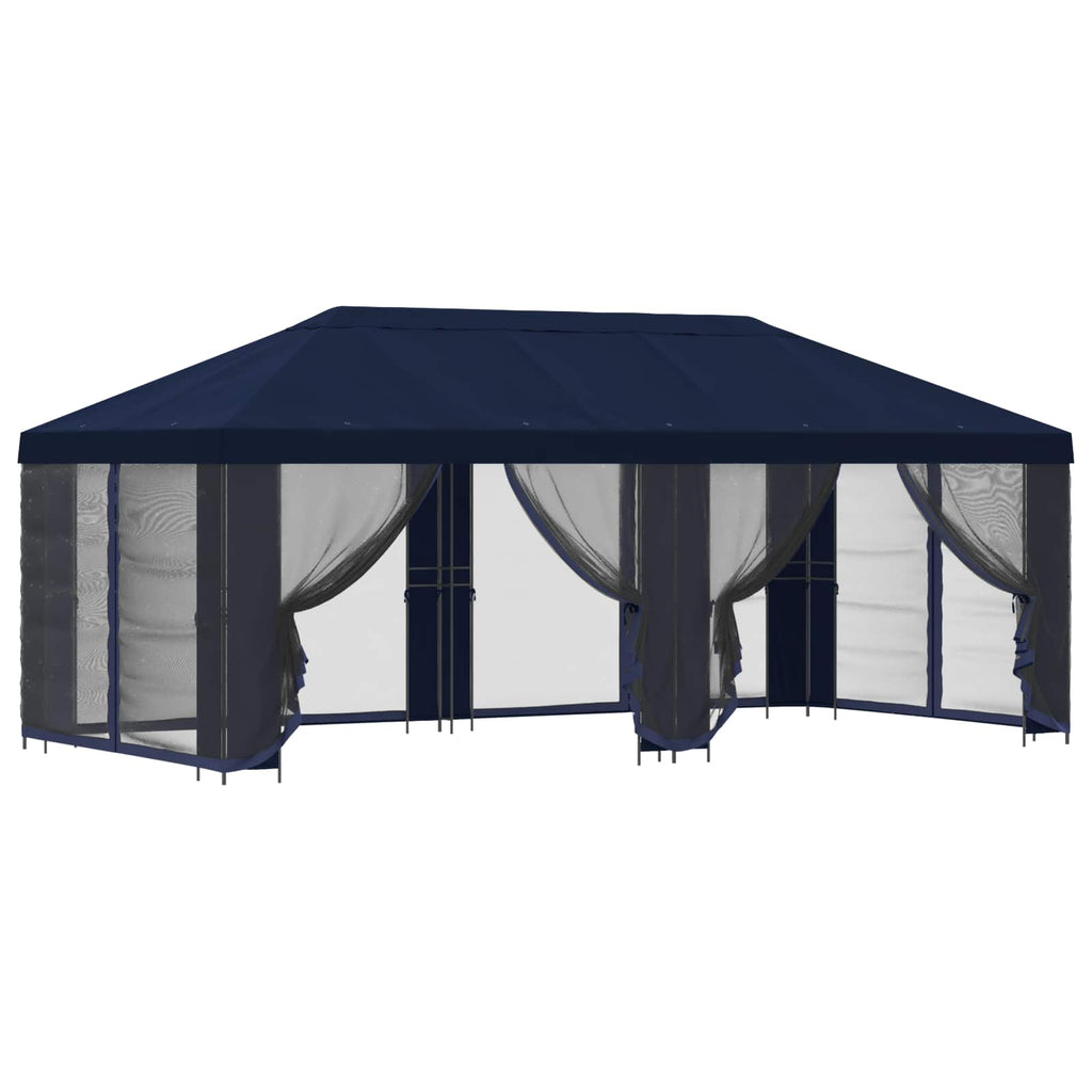 Pavillon mit Seitenwänden 6 x 3 m Blau Polyester und Stahl 190
