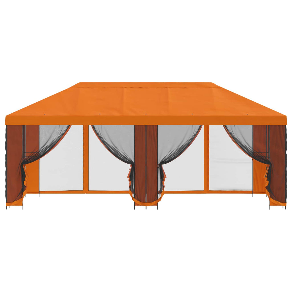 Pavillon mit Seitenwänden 6 x 3 m Orange Polyester und Stahl