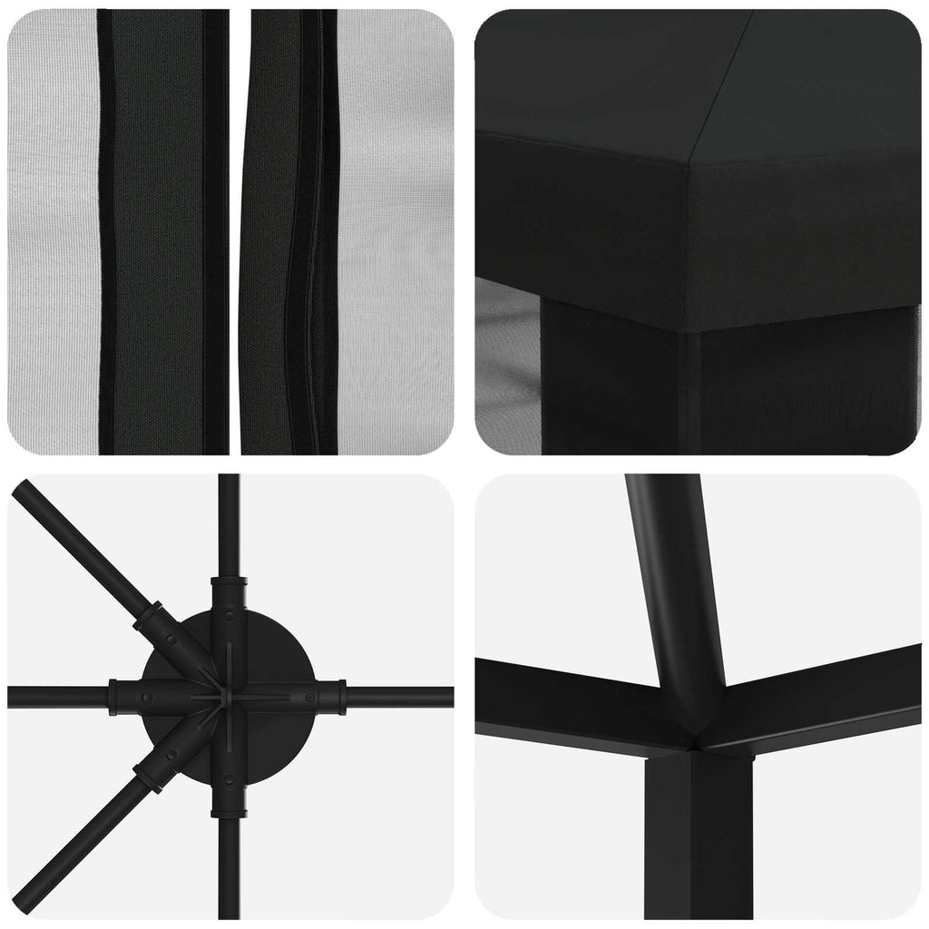 Pavillon mit Seitenwänden 6 x 3 m Schwarz Polyester und Stahl