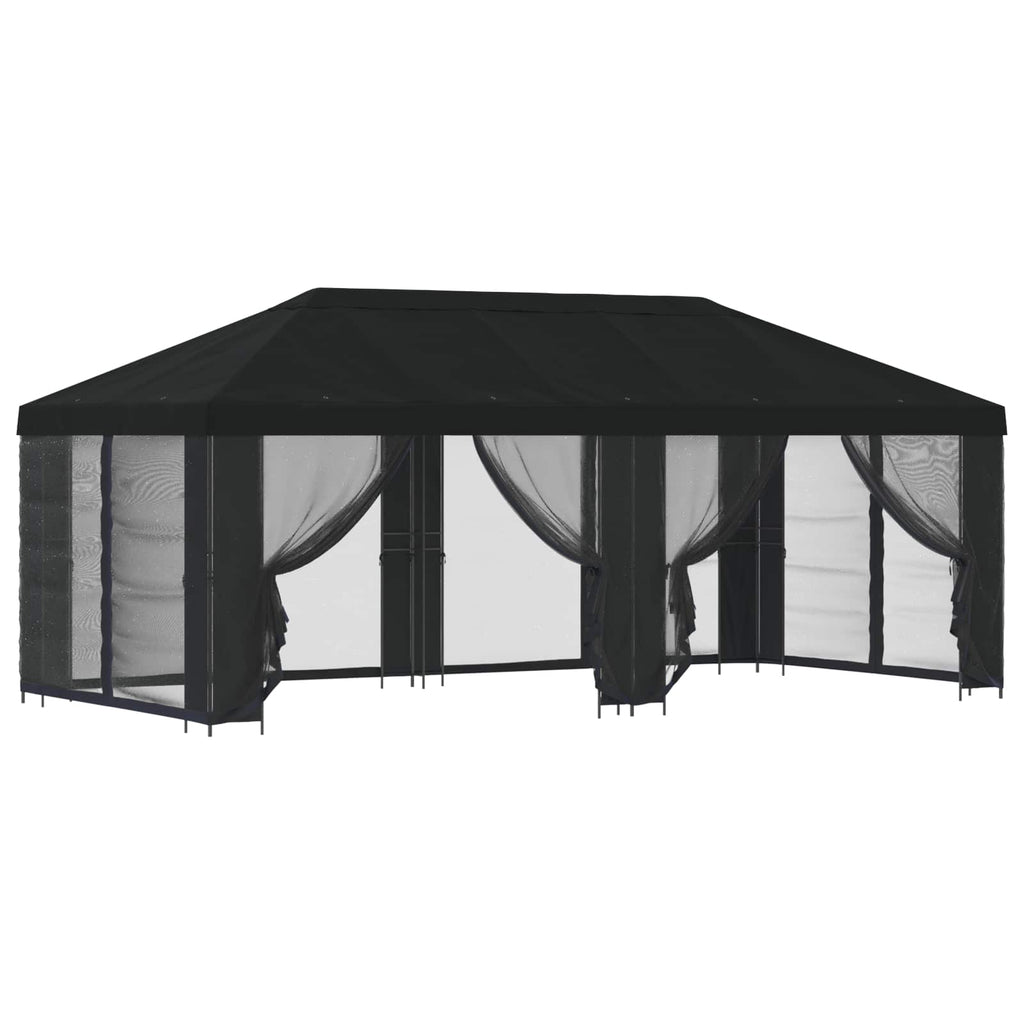 Pavillon mit Seitenwänden 6 x 3 m Schwarz Polyester und Stahl