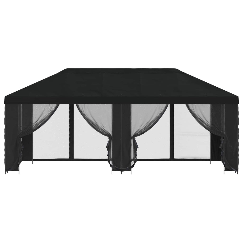 Pavillon mit Seitenwänden 6 x 3 m Schwarz Polyester und Stahl