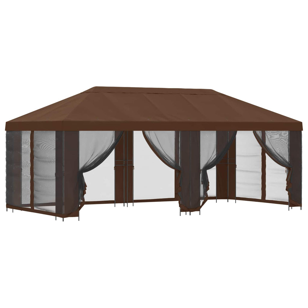 Pavillon mit Seitenwänden 6 x 3 m Braun Polyester und Stahl 190