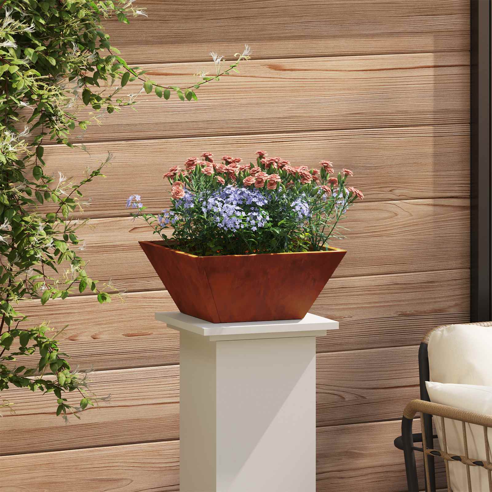 Garten-Pflanzgefäß Rostig 35 x 35 x 15 cm Wetterfeststahl