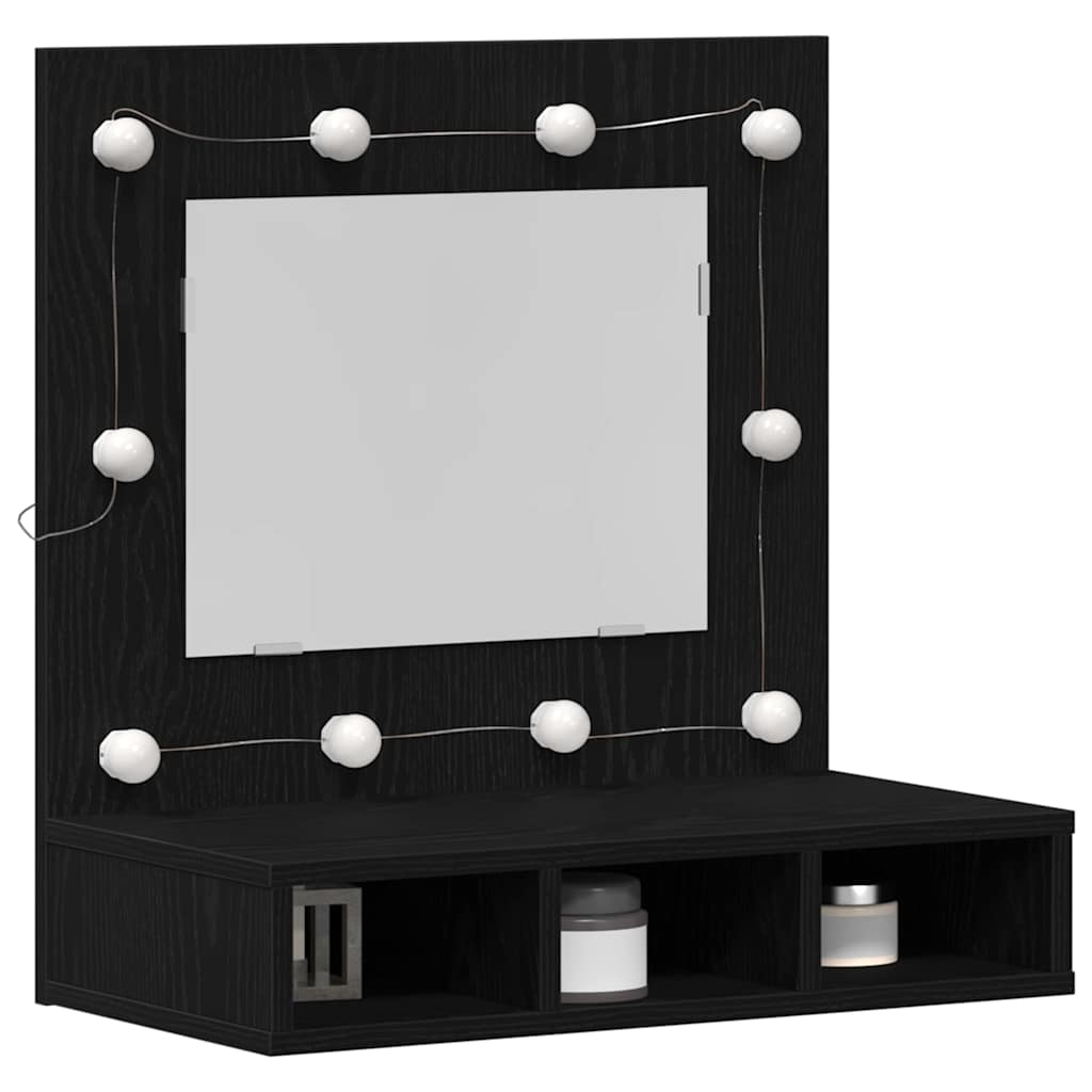 Spiegelschrank mit Regal Schwarz Eichen-Optik 60 x 31,5 x 62 cm