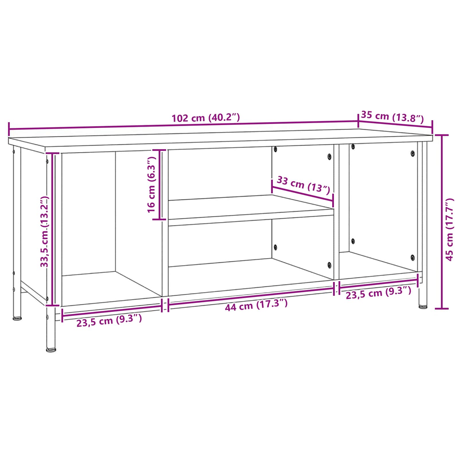 TV-Schränk Altholz 102 x 35 x 45 cm Holzwerkstoff