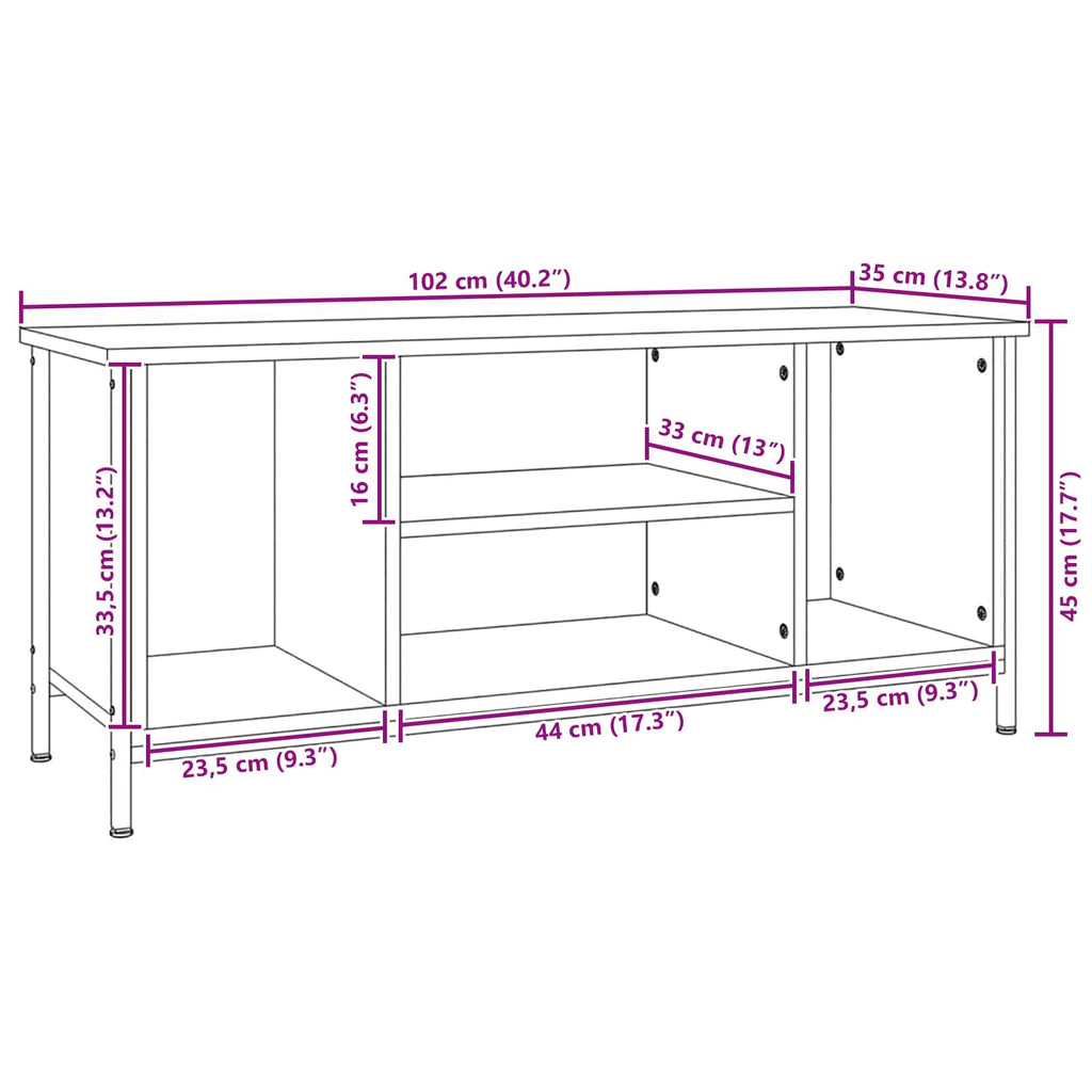TV-Schränk Schwarz Eichen-Optik 102 x 35 x 45 cm Holzwerkstoff