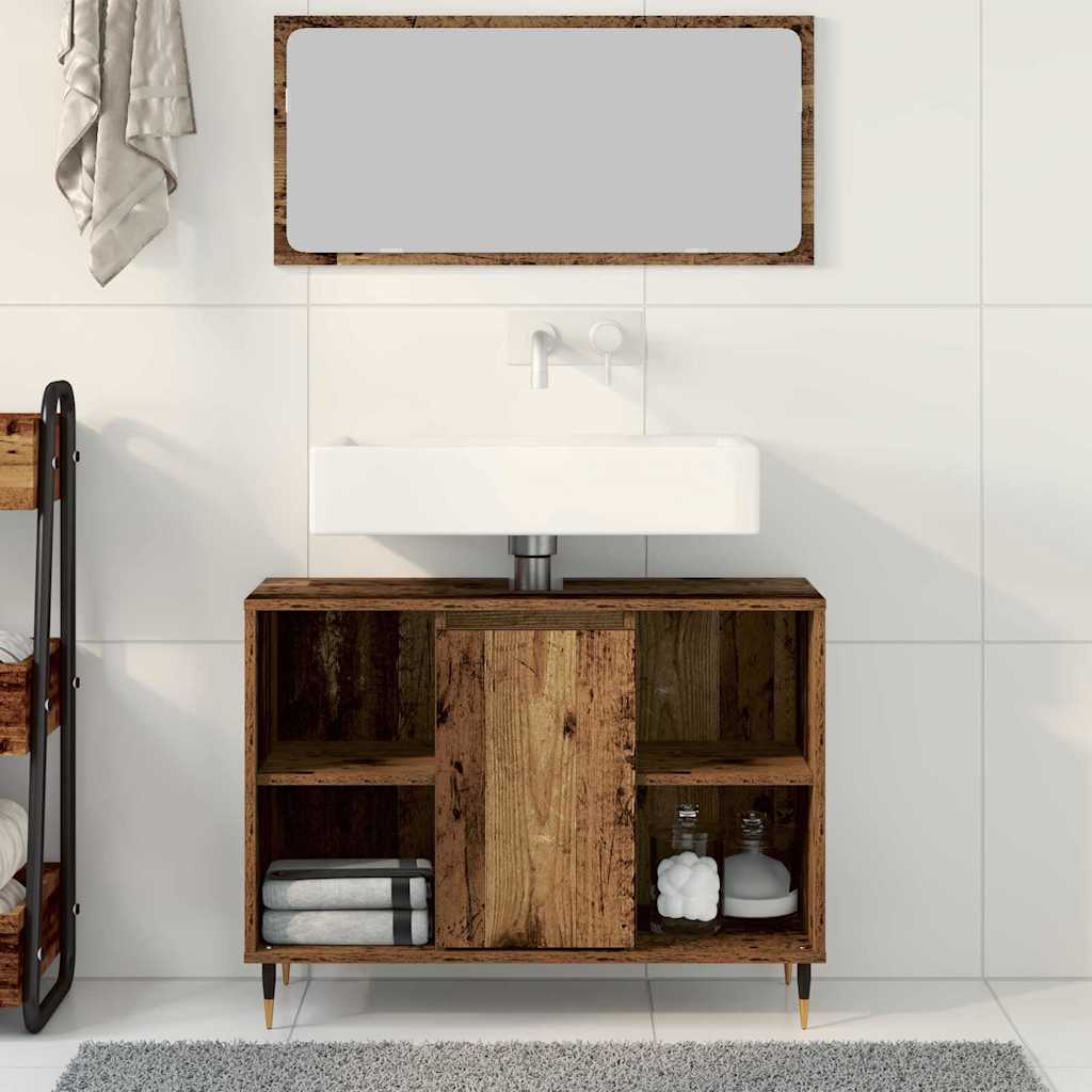 Badezimmerschrank mit Tür Altholz 80 x 33 x 60 cm Holzwerkstoff