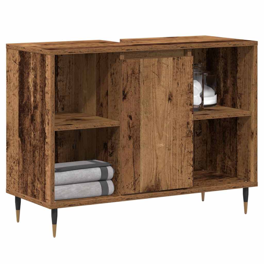 Badezimmerschrank mit Tür Altholz 80 x 33 x 60 cm Holzwerkstoff