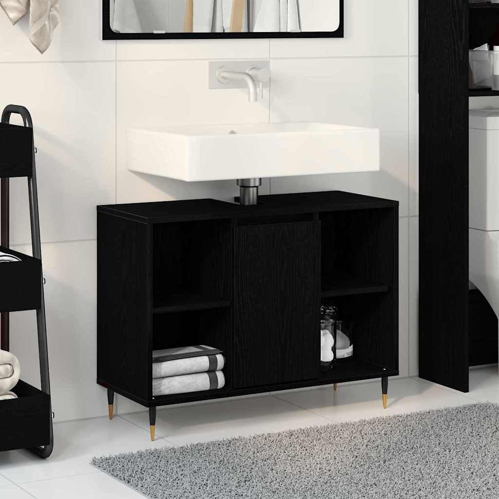 Badezimmerschrank mit Tür Schwarz 80 x 33 x 60 cm Holzwerkstoff