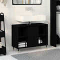 Badezimmerschrank mit Tür Schwarz 80 x 33 x 60 cm Holzwerkstoff