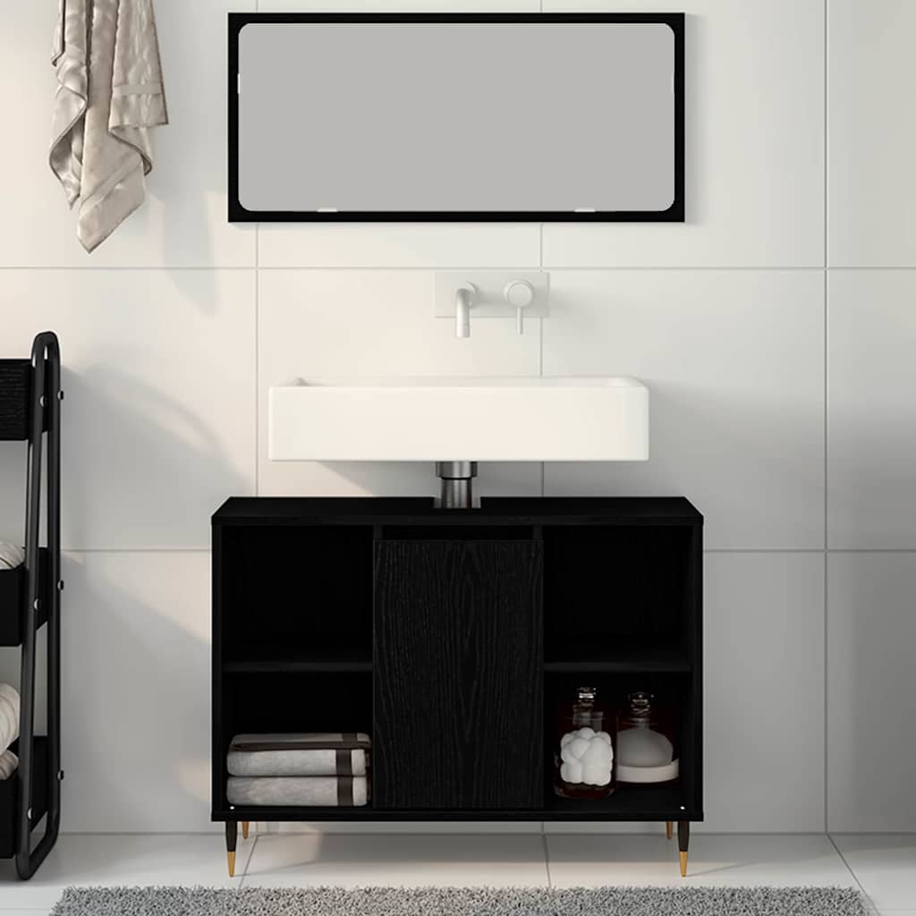 Badezimmerschrank mit Tür Schwarz 80 x 33 x 60 cm Holzwerkstoff