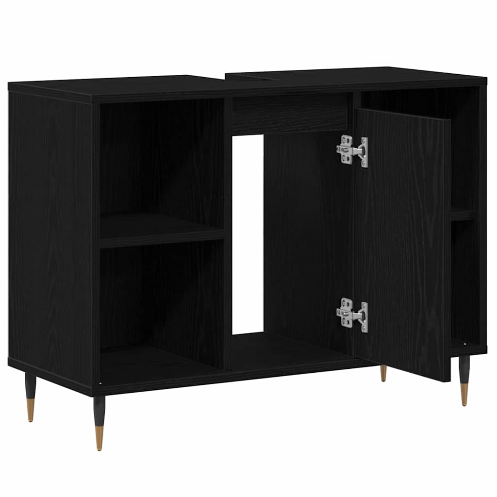 Badezimmerschrank mit Tür Schwarz 80 x 33 x 60 cm Holzwerkstoff