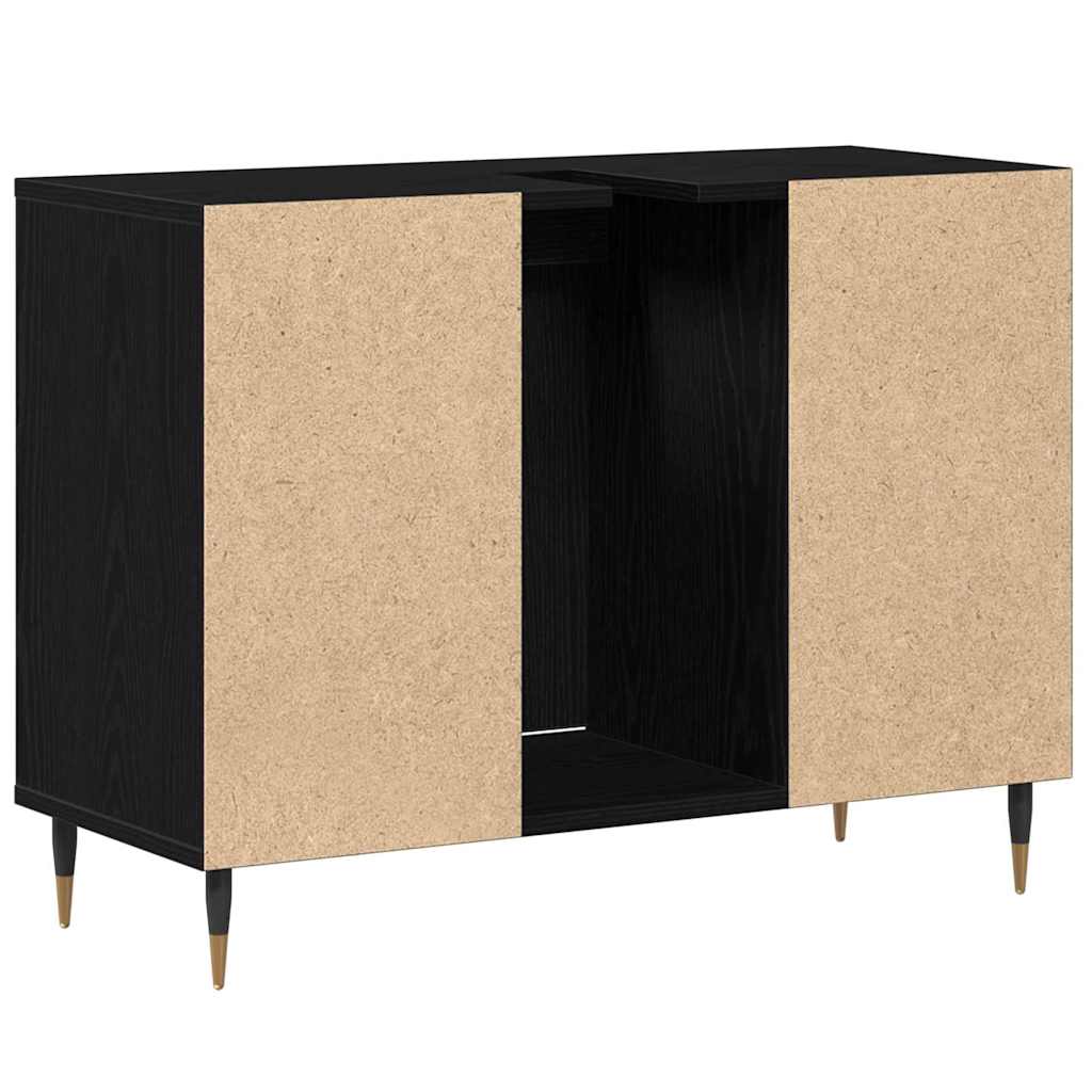 Badezimmerschrank mit Tür Schwarz 80 x 33 x 60 cm Holzwerkstoff