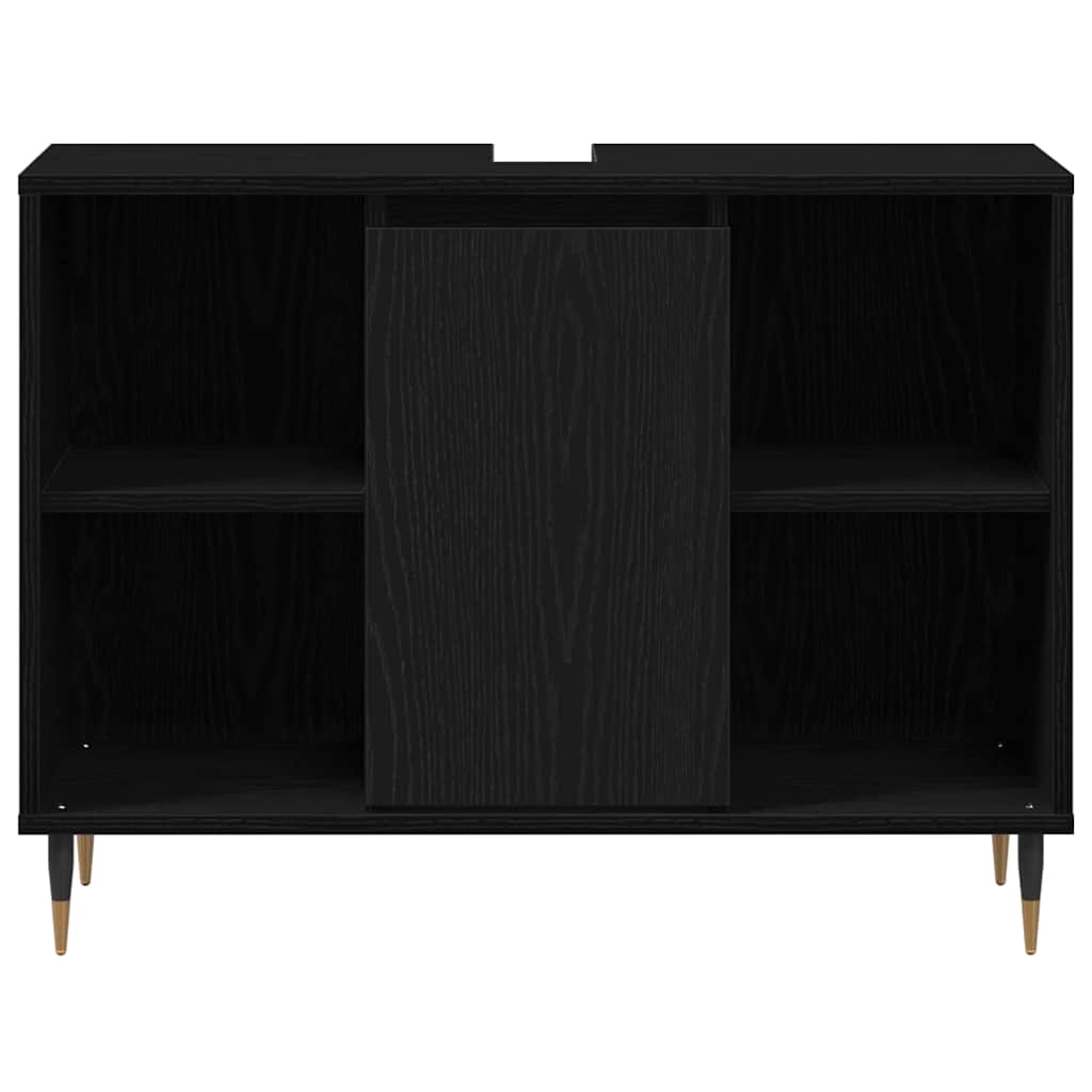 Badezimmerschrank mit Tür Schwarz 80 x 33 x 60 cm Holzwerkstoff