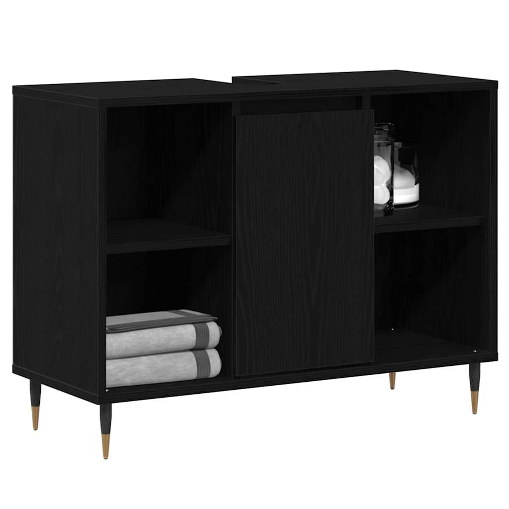 Badezimmerschrank mit Tür Schwarz 80 x 33 x 60 cm Holzwerkstoff