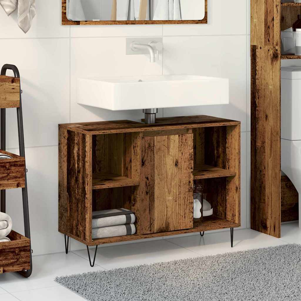 Badezimmerschrank mit Tür Altholz 80 x 33 x 60 cm Holzwerkstoff