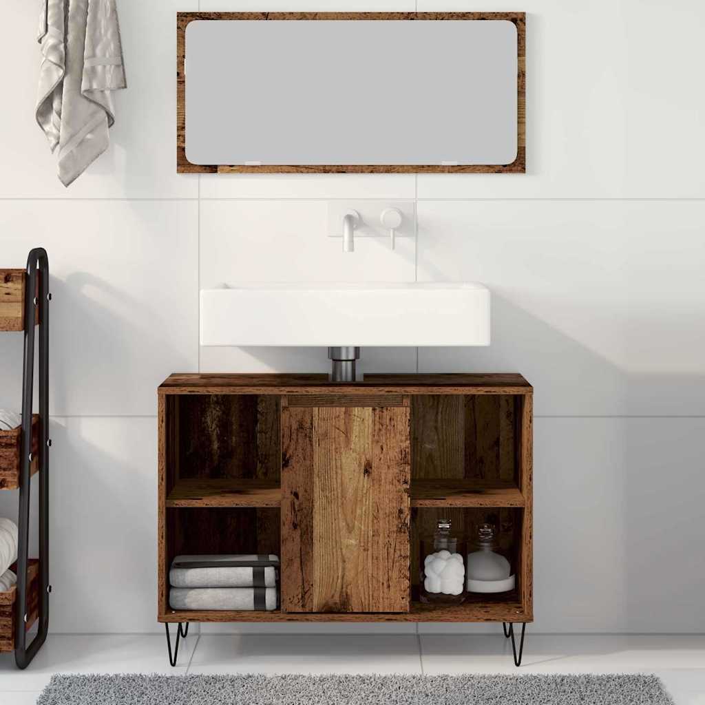 Badezimmerschrank mit Tür Altholz 80 x 33 x 60 cm Holzwerkstoff