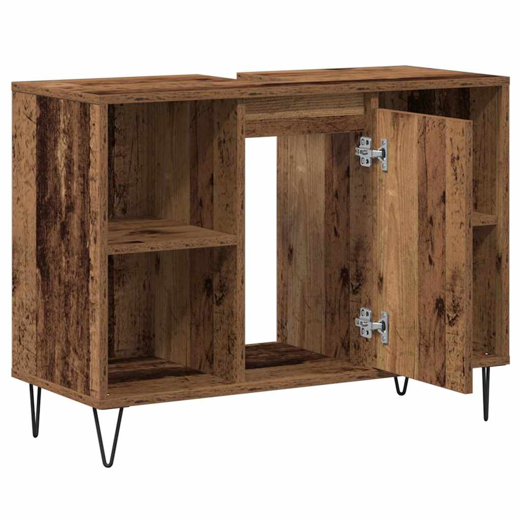 Badezimmerschrank mit Tür Altholz 80 x 33 x 60 cm Holzwerkstoff