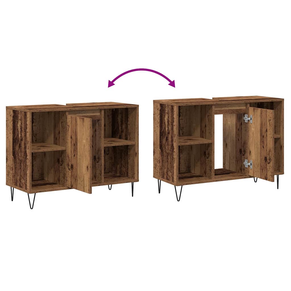 Badezimmerschrank mit Tür Altholz 80 x 33 x 60 cm Holzwerkstoff