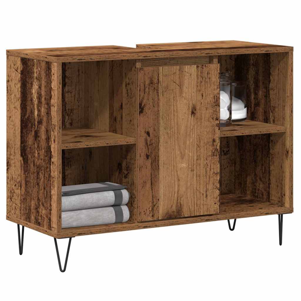 Badezimmerschrank mit Tür Altholz 80 x 33 x 60 cm Holzwerkstoff