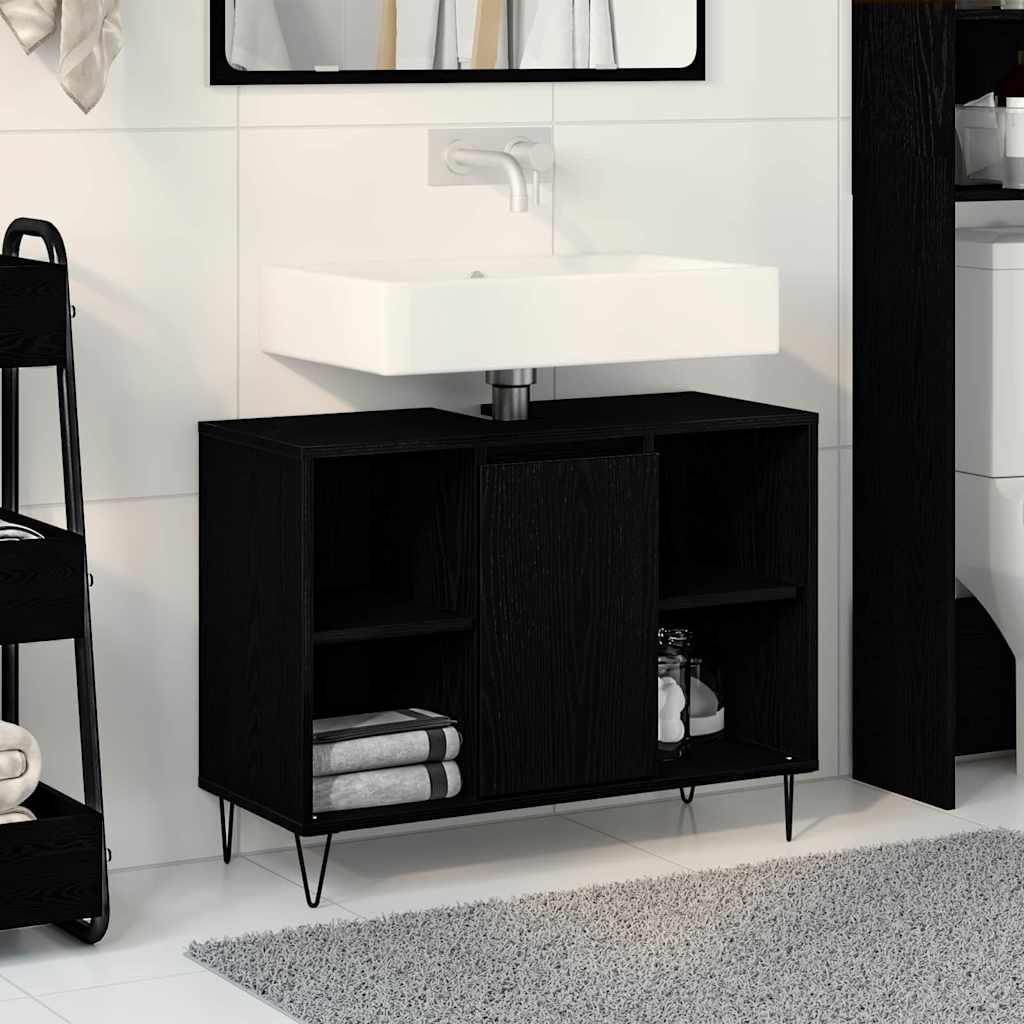 Badezimmerschrank mit Tür Schwarz 80 x 33 x 60 cm Holzwerkstoff
