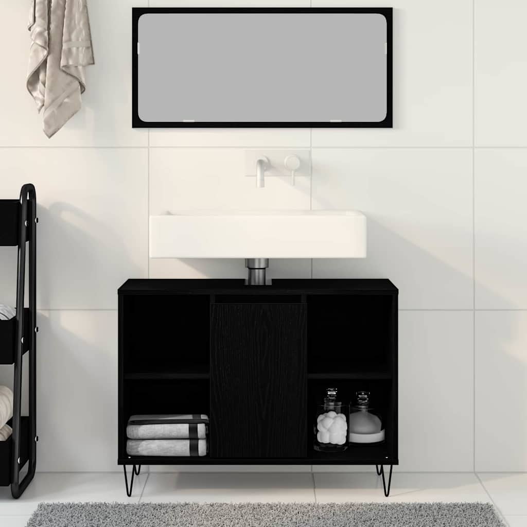 Badezimmerschrank mit Tür Schwarz 80 x 33 x 60 cm Holzwerkstoff