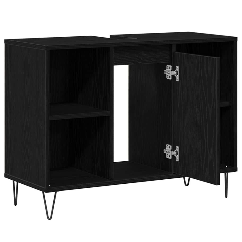 Badezimmerschrank mit Tür Schwarz 80 x 33 x 60 cm Holzwerkstoff