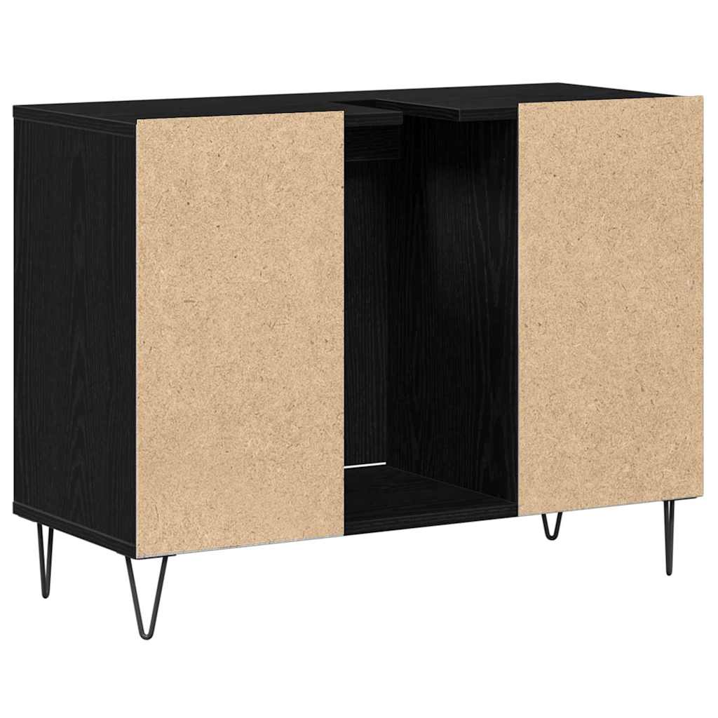 Badezimmerschrank mit Tür Schwarz 80 x 33 x 60 cm Holzwerkstoff
