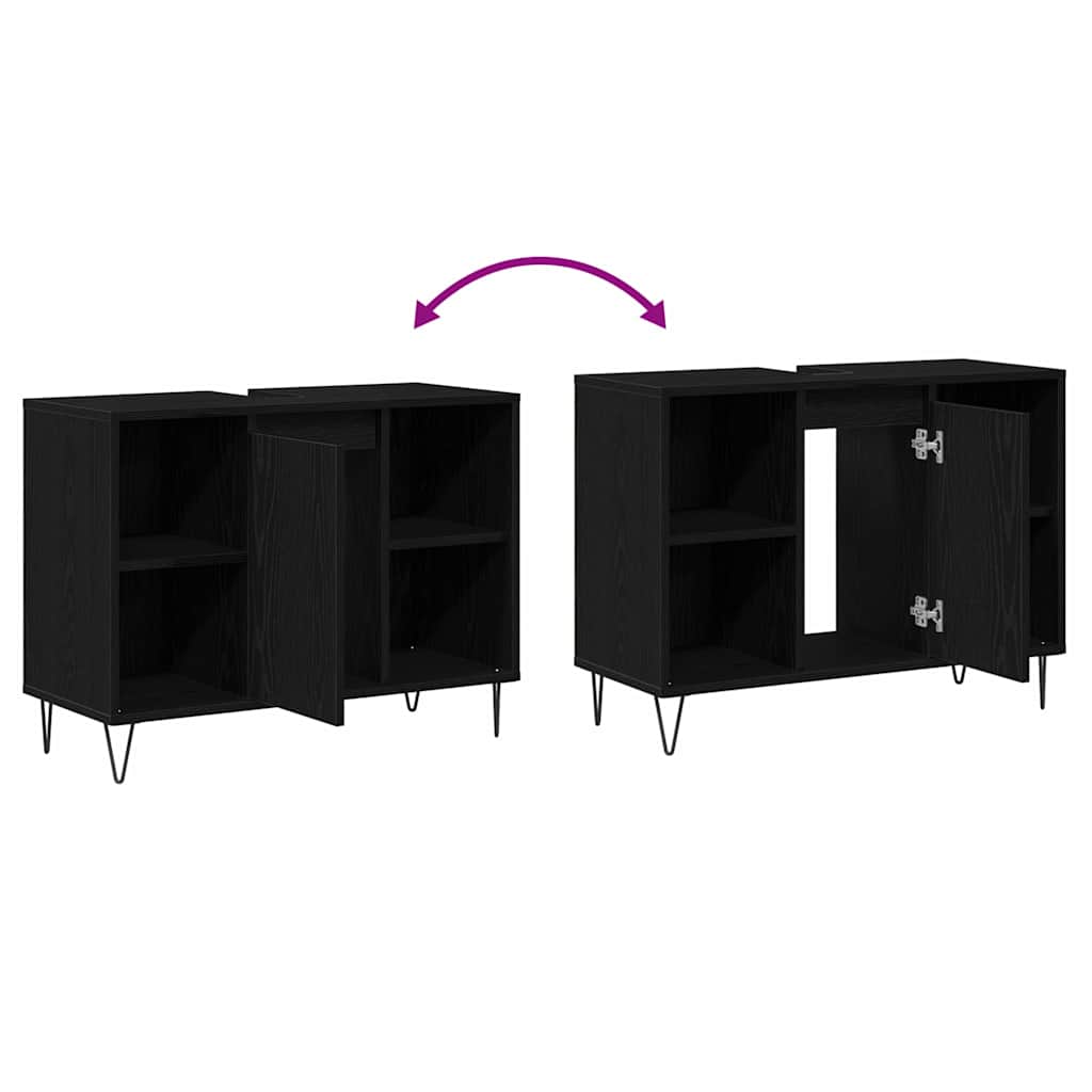 Badezimmerschrank mit Tür Schwarz 80 x 33 x 60 cm Holzwerkstoff