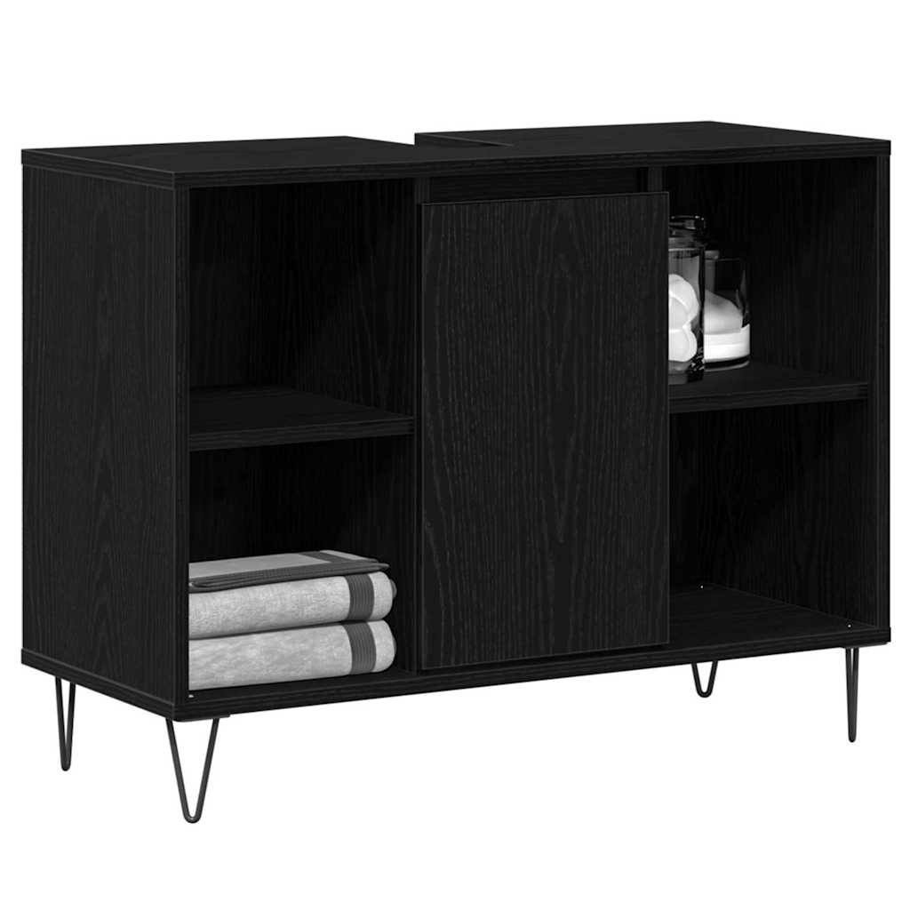 Badezimmerschrank mit Tür Schwarz 80 x 33 x 60 cm Holzwerkstoff