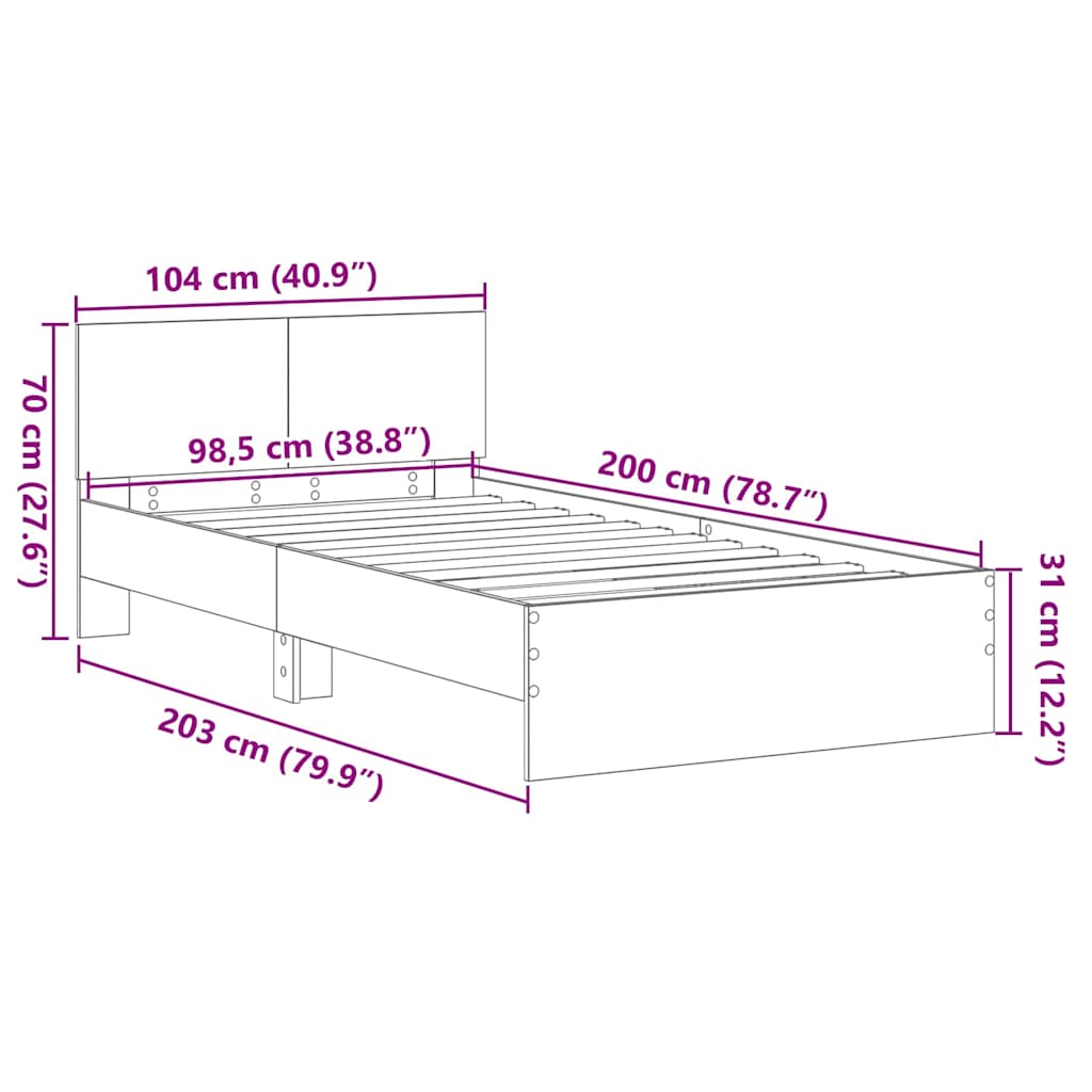 Bettrahmen Wandmontage Altholz 203 x 104 x 70 cm Holzwerkstoff