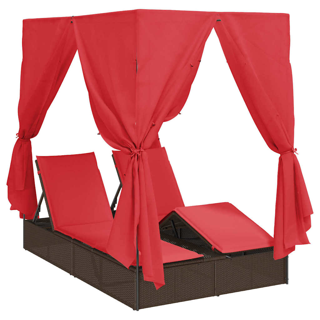 Doppelte Sonnenliege Rot 205 x 129 x 200 cm Poly-Rattan