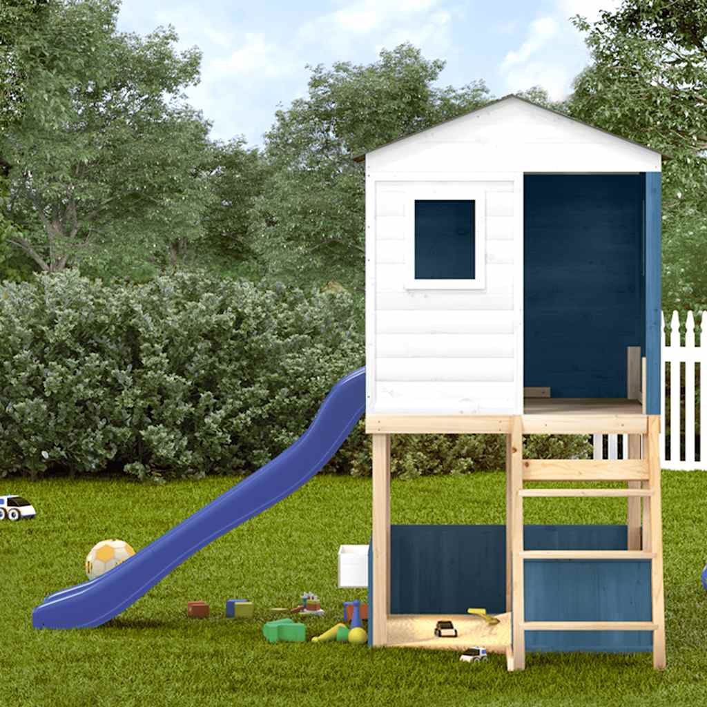 Spielturm Weiß und Blau Massivholz Tanne