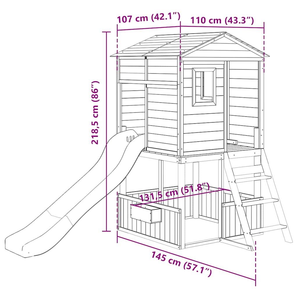 Spielturm Weiß und Blau Massivholz Tanne